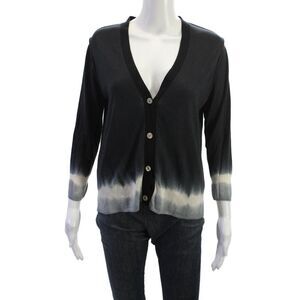 Zoe Couture Womens Black V-Neck Button Cardigan 3/4 Sleeve Silk Cashmere Size L